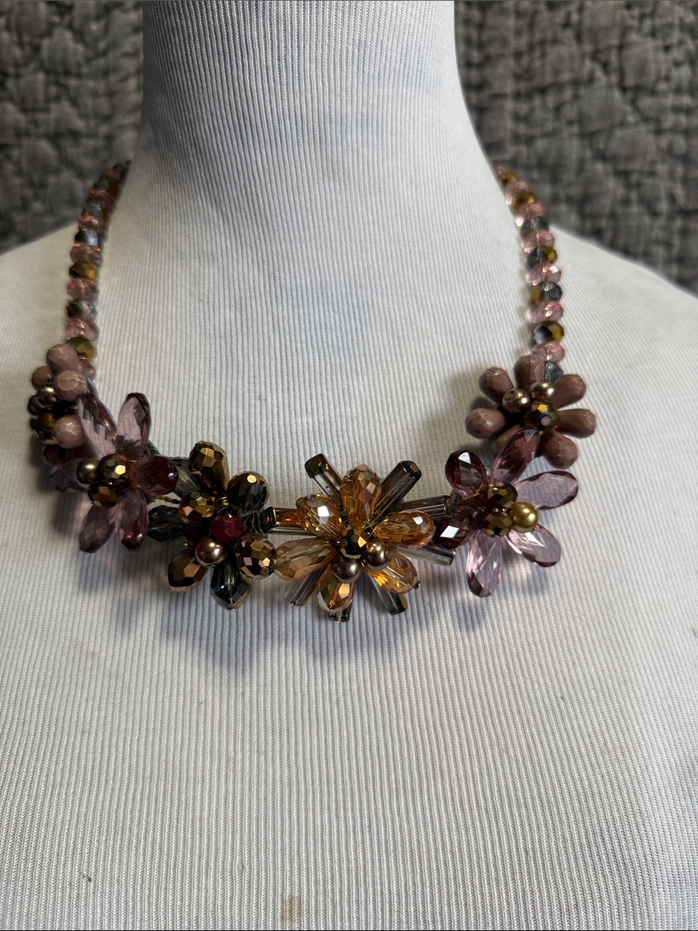 Floral Crystal Statement Necklace in Pink & Amber